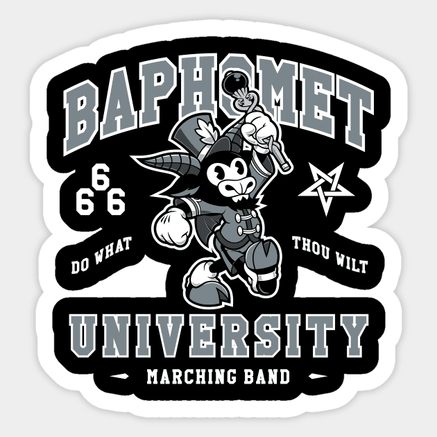 Baphomet University - Vintage Cartoon Devil - Satanic Marching Band Sticker by Nemons